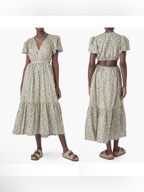 Xirena Ivory Flora Gabrielle Midi Cut-Out Cotton  Dress Sz S